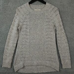 Ann Taylor LOFT Sweater Womens XS Gray White Soft Knit Hi Low Crew Neck Pullover